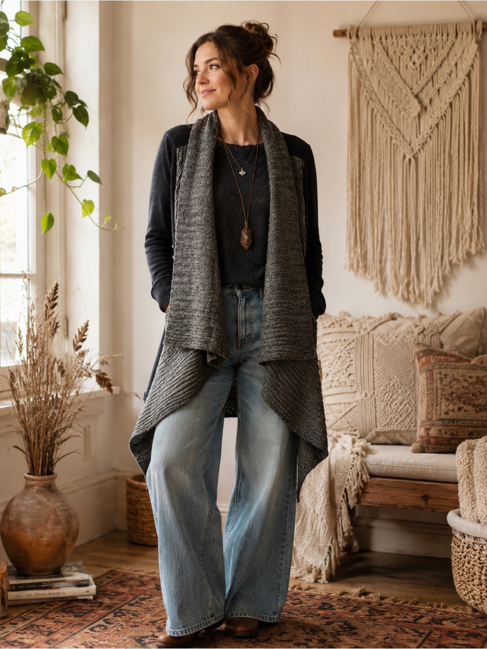 Saturday Sunday Anthropologie Waterfall Cardigan Green Casado Knit Sweater